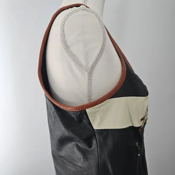 HARLEY DAVIDSON black VEST motorcycle GENUINE LEATHER pockets ZIPPER biker ORANG - Picture 6 of 15